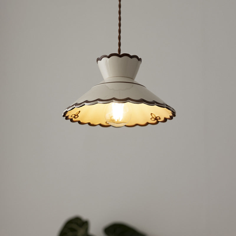 Traditional French Ceramic & Iron Cone Pendant Light for Bedroom & Living Room