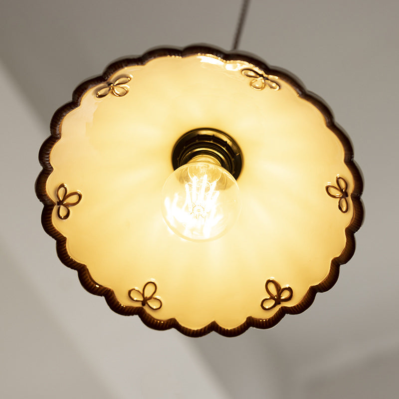 Traditional French Ceramic & Iron Cone Pendant Light for Bedroom & Living Room