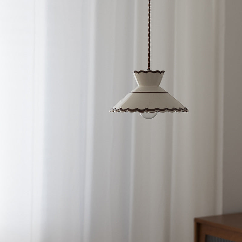 Traditional French Ceramic & Iron Cone Pendant Light for Bedroom & Living Room