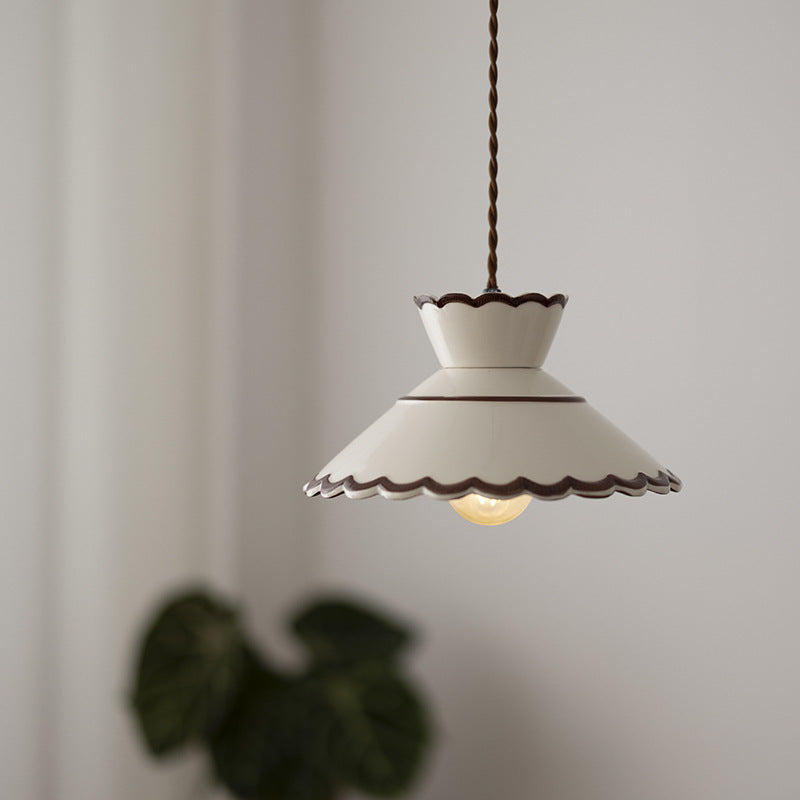 Traditional French Ceramic & Iron Cone Pendant Light for Bedroom & Living Room