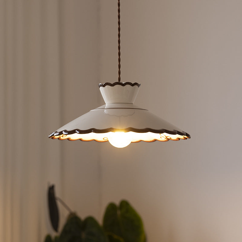 Traditional French Ceramic & Iron Cone Pendant Light for Bedroom & Living Room