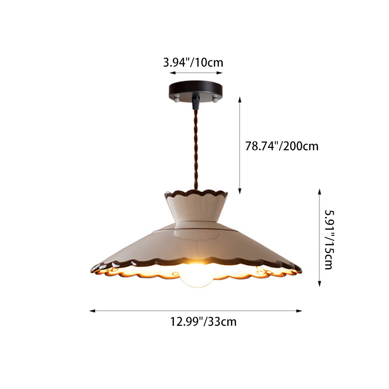 Traditional French Ceramic & Iron Cone Pendant Light for Bedroom & Living Room