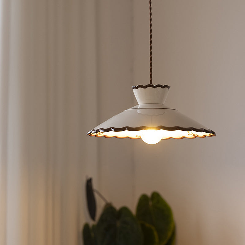 Traditional French Ceramic & Iron Cone Pendant Light for Bedroom & Living Room