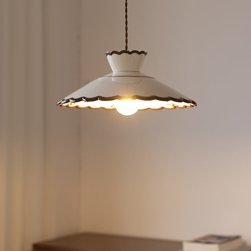 Traditional French Ceramic & Iron Cone Pendant Light for Bedroom & Living Room