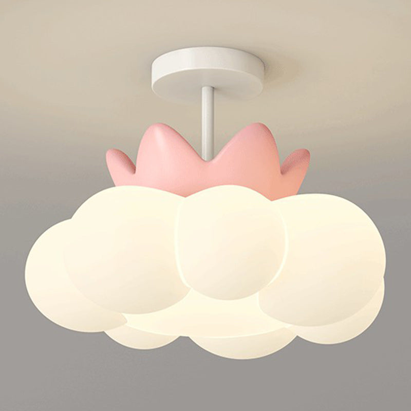 Contemporary Iron & PE Cloud-Shaped LED Semi-Flush Mount Light for Bedroom & Living Room