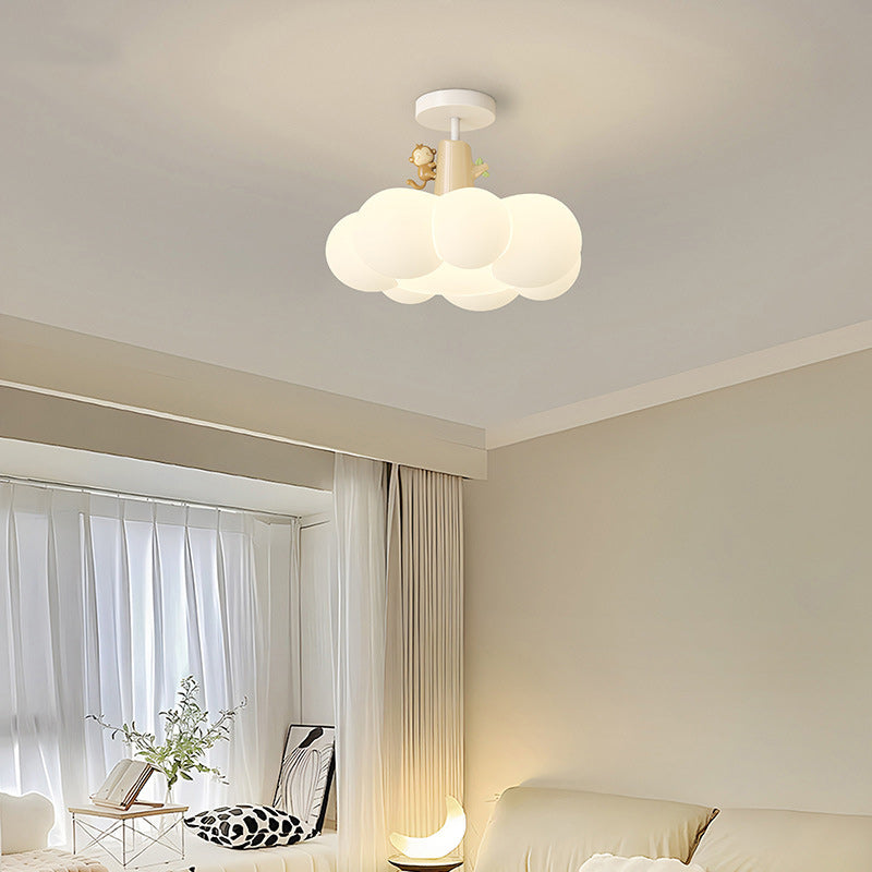 Contemporary Iron & PE Cloud-Shaped LED Semi-Flush Mount Light for Bedroom & Living Room
