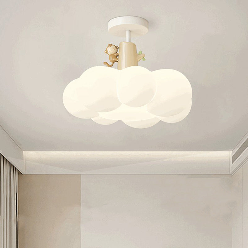 Contemporary Iron & PE Cloud-Shaped LED Semi-Flush Mount Light for Bedroom & Living Room