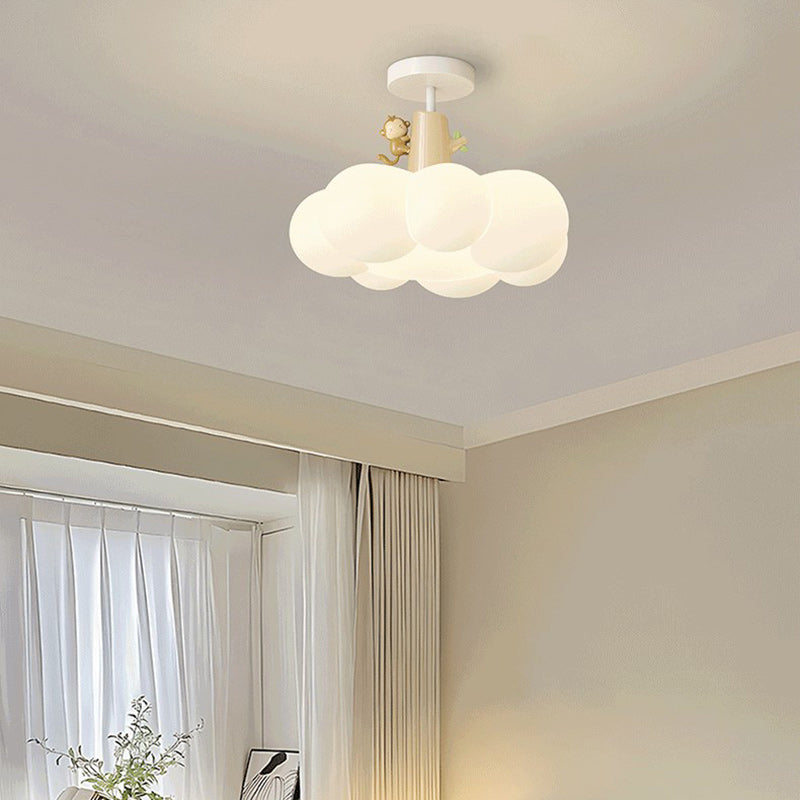 Contemporary Iron & PE Cloud-Shaped LED Semi-Flush Mount Light for Bedroom & Living Room