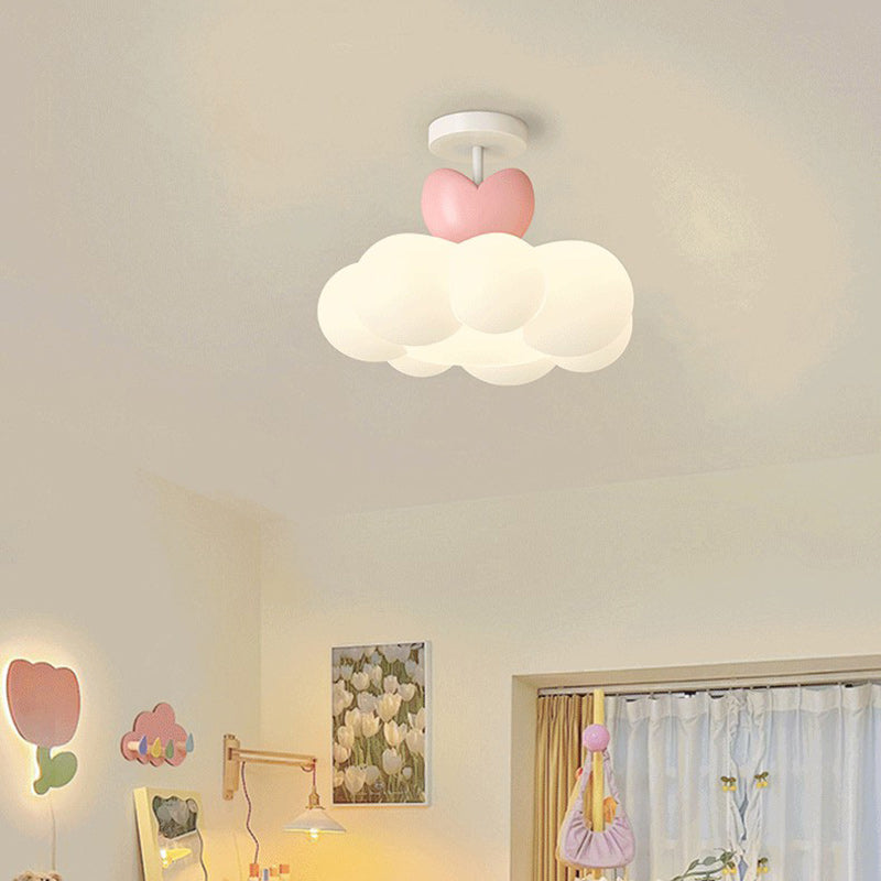 Contemporary Iron & PE Cloud-Shaped LED Semi-Flush Mount Light for Bedroom & Living Room