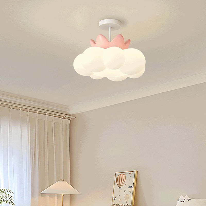 Contemporary Iron & PE Cloud-Shaped LED Semi-Flush Mount Light for Bedroom & Living Room