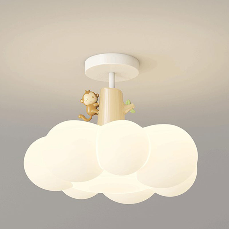 Contemporary Iron & PE Cloud-Shaped LED Semi-Flush Mount Light for Bedroom & Living Room