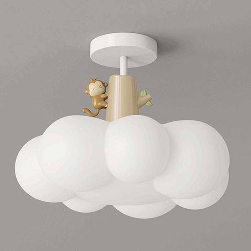 Contemporary Iron & PE Cloud-Shaped LED Semi-Flush Mount Light for Bedroom & Living Room