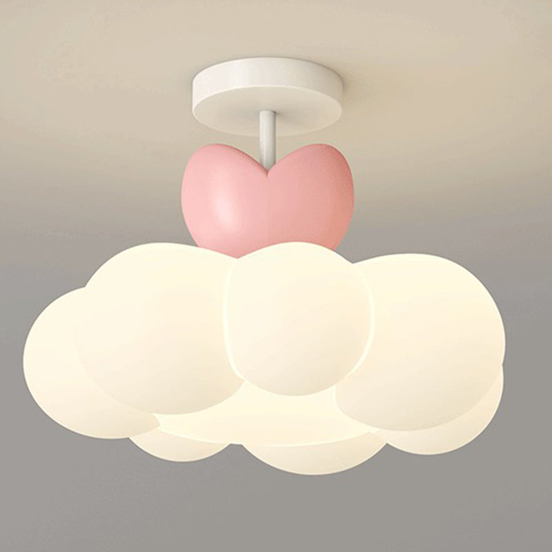 Contemporary Iron & PE Cloud-Shaped LED Semi-Flush Mount Light for Bedroom & Living Room