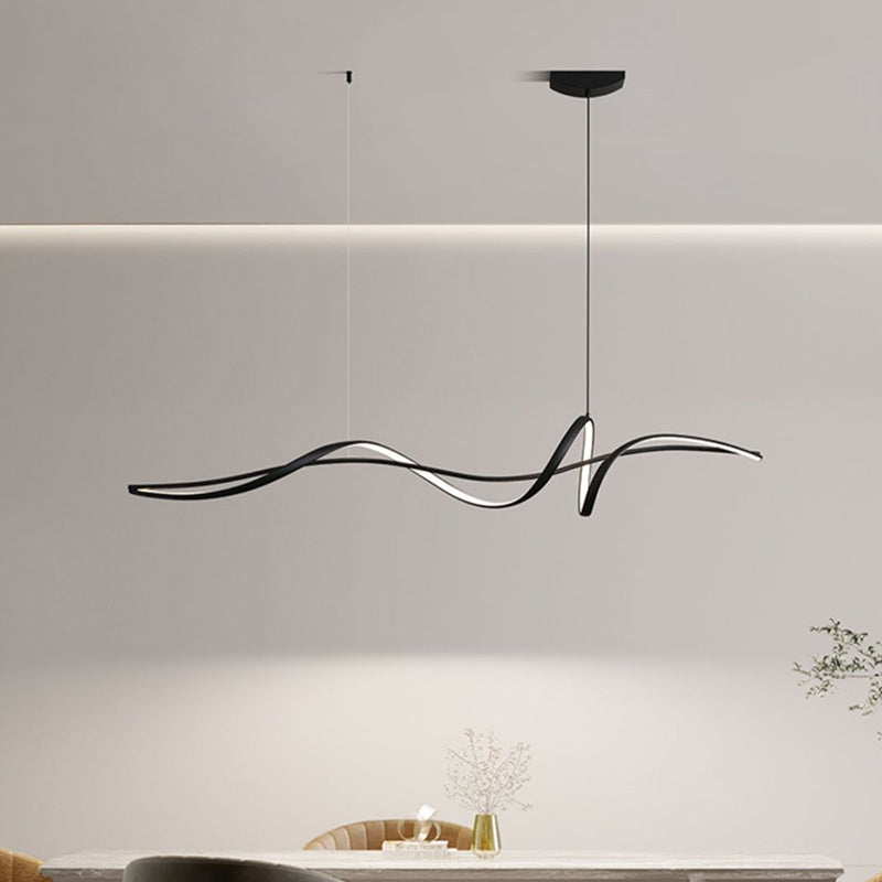 Modern Minimalist Curved LED Island Chandelier - Aluminum & Iron for Dining, Bedroom, Living Room