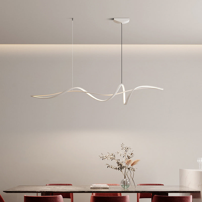 Modern Minimalist Curved LED Island Chandelier - Aluminum & Iron for Dining, Bedroom, Living Room
