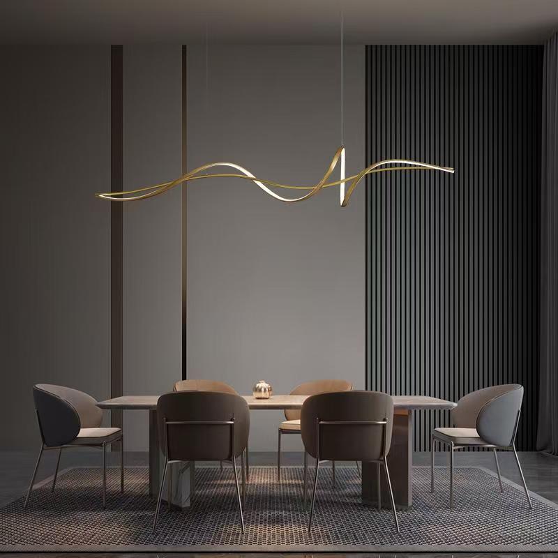 Modern Minimalist Curved LED Island Chandelier - Aluminum & Iron for Dining, Bedroom, Living Room