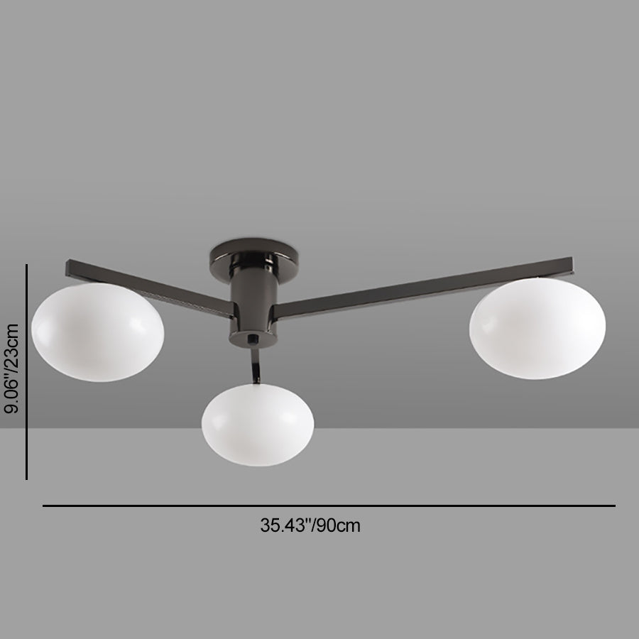 Modern Minimalist Iron & Glass Oval Branch Semi-Flush Mount Ceiling Light - 3/5-Light Design for Bedroom & Living Room