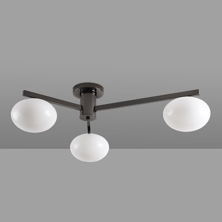 Modern Minimalist Iron & Glass Oval Branch Semi-Flush Mount Ceiling Light - 3/5-Light Design for Bedroom & Living Room