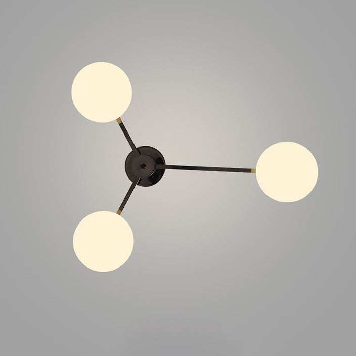 Modern Minimalist Iron & Glass Oval Branch Semi-Flush Mount Ceiling Light - 3/5-Light Design for Bedroom & Living Room