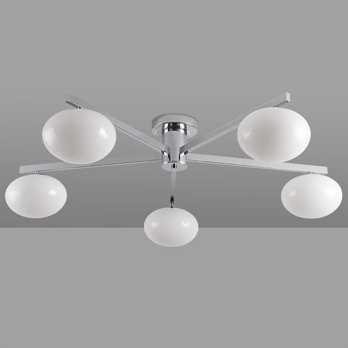 Modern Minimalist Iron & Glass Oval Branch Semi-Flush Mount Ceiling Light - 3/5-Light Design for Bedroom & Living Room