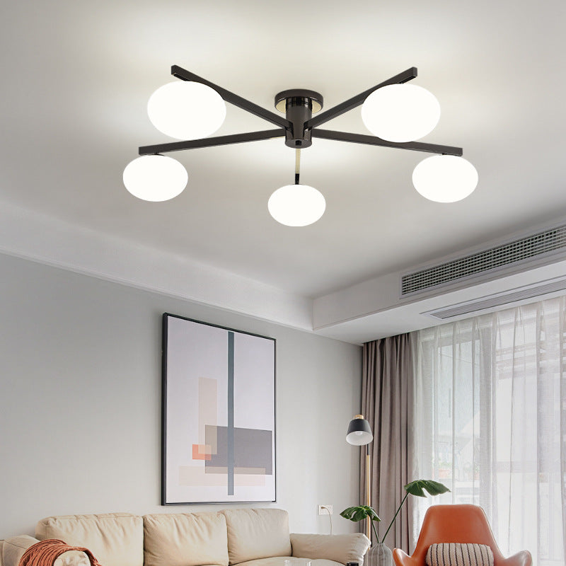 Modern Minimalist Iron & Glass Oval Branch Semi-Flush Mount Ceiling Light - 3/5-Light Design for Bedroom & Living Room