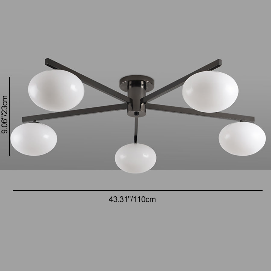 Modern Minimalist Iron & Glass Oval Branch Semi-Flush Mount Ceiling Light - 3/5-Light Design for Bedroom & Living Room