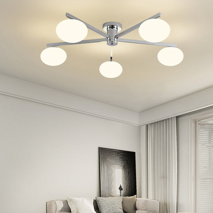 Modern Minimalist Iron & Glass Oval Branch Semi-Flush Mount Ceiling Light - 3/5-Light Design for Bedroom & Living Room