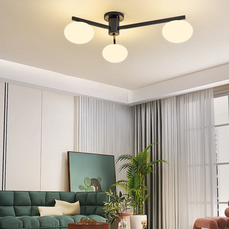 Modern Minimalist Iron & Glass Oval Branch Semi-Flush Mount Ceiling Light - 3/5-Light Design for Bedroom & Living Room