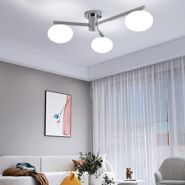 Modern Minimalist Iron & Glass Oval Branch Semi-Flush Mount Ceiling Light - 3/5-Light Design for Bedroom & Living Room