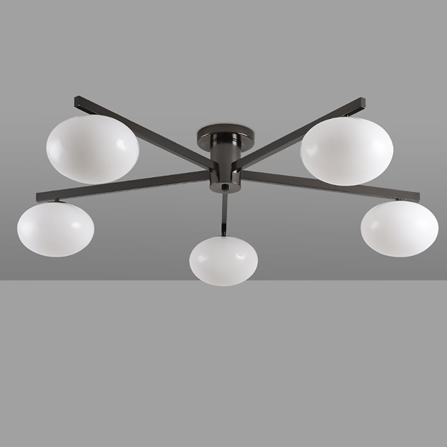 Modern Minimalist Iron & Glass Oval Branch Semi-Flush Mount Ceiling Light - 3/5-Light Design for Bedroom & Living Room