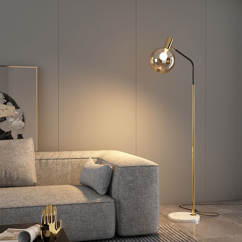 Contemporary Nordic Iron & Marble Glass Floor Lamp - Adjustable 1-Light for Living Room & Bedroom
