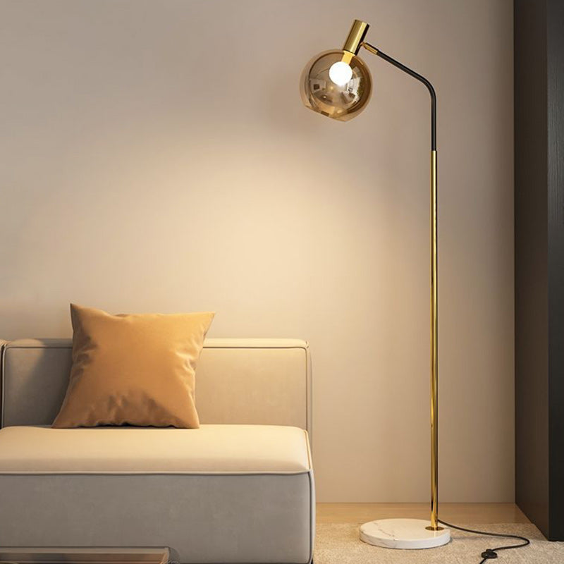 Contemporary Nordic Iron & Marble Glass Floor Lamp - Adjustable 1-Light for Living Room & Bedroom
