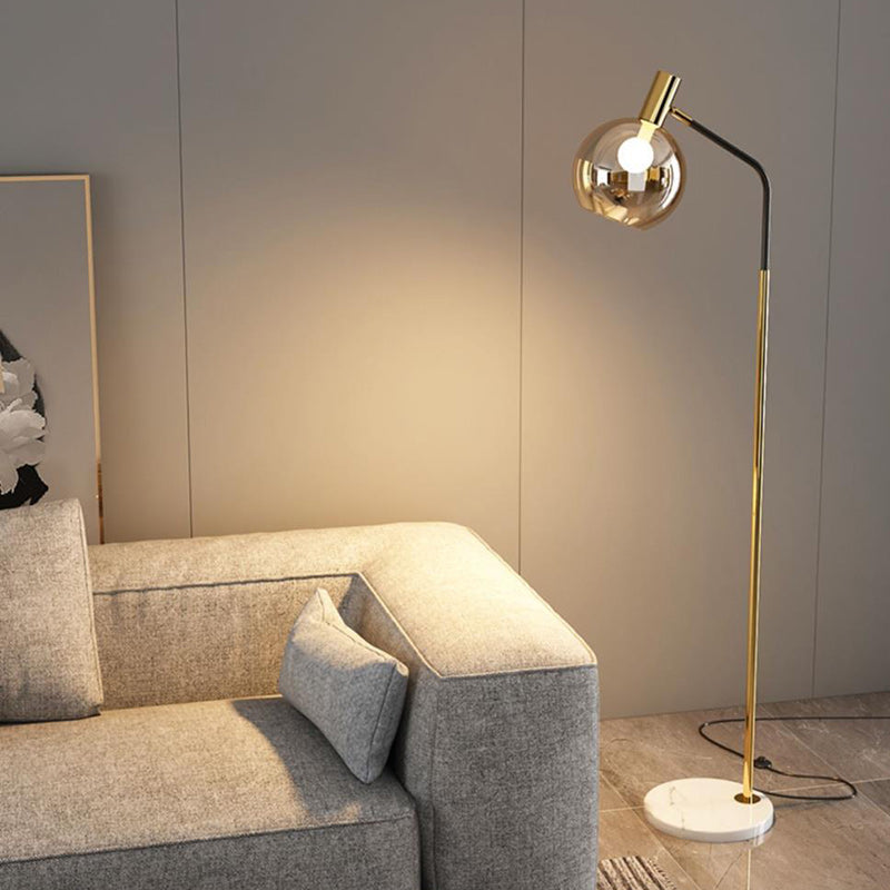 Contemporary Nordic Iron & Marble Glass Floor Lamp - Adjustable 1-Light for Living Room & Bedroom