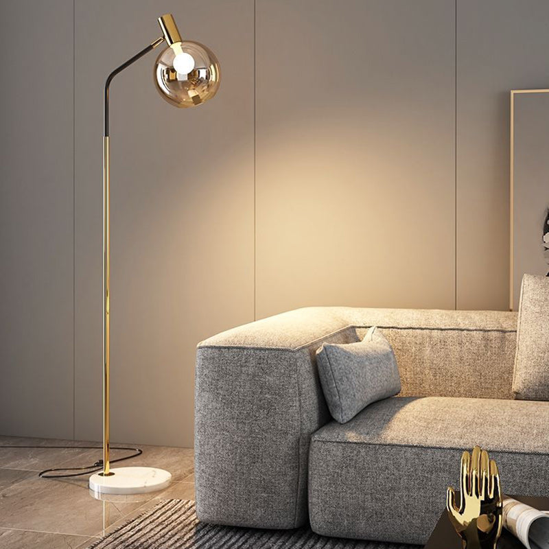 Contemporary Nordic Iron & Marble Glass Floor Lamp - Adjustable 1-Light for Living Room & Bedroom