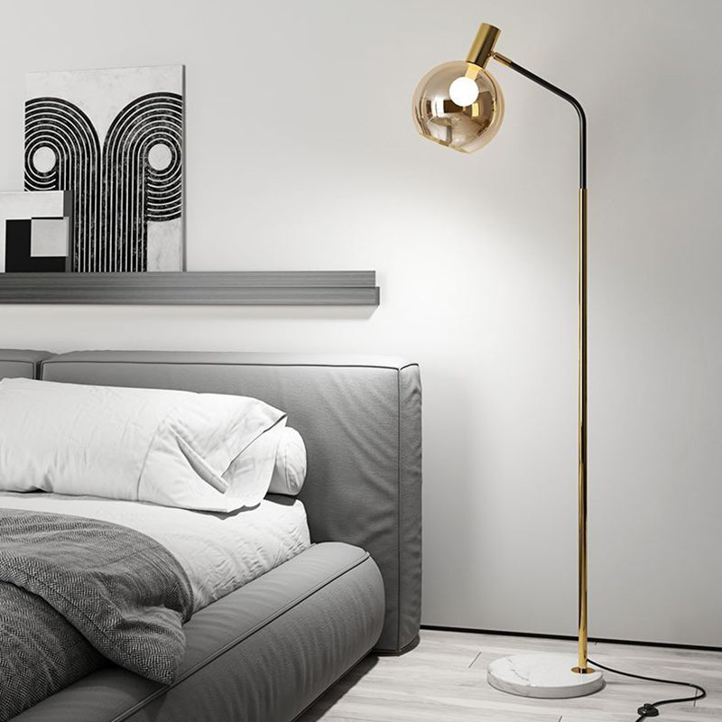 Contemporary Nordic Iron & Marble Glass Floor Lamp - Adjustable 1-Light for Living Room & Bedroom