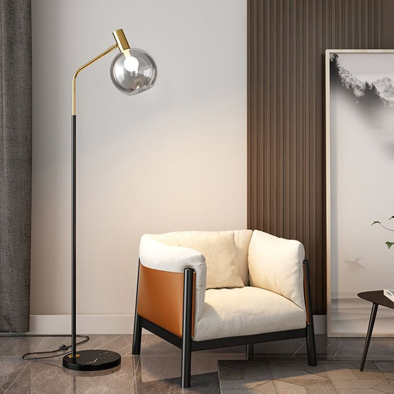 Contemporary Nordic Iron & Marble Glass Floor Lamp - Adjustable 1-Light for Living Room & Bedroom