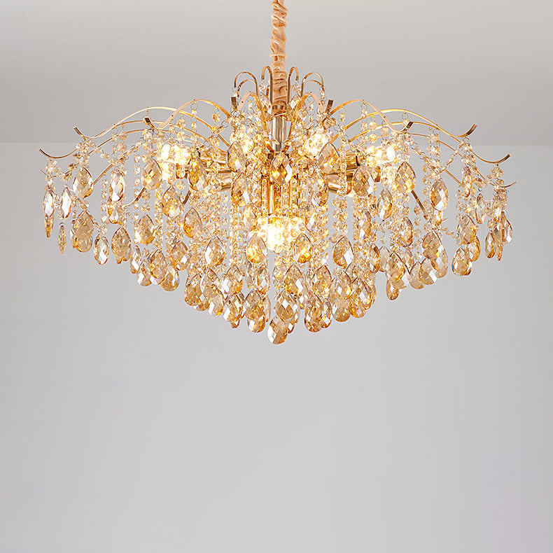 Traditional French Crystal & Iron Teardrop Chandelier - 8/10/12/15-Light Elegance for Bedroom & Living Room