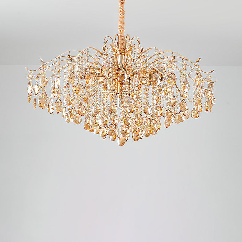 Traditional French Crystal & Iron Teardrop Chandelier - 8/10/12/15-Light Elegance for Bedroom & Living Room
