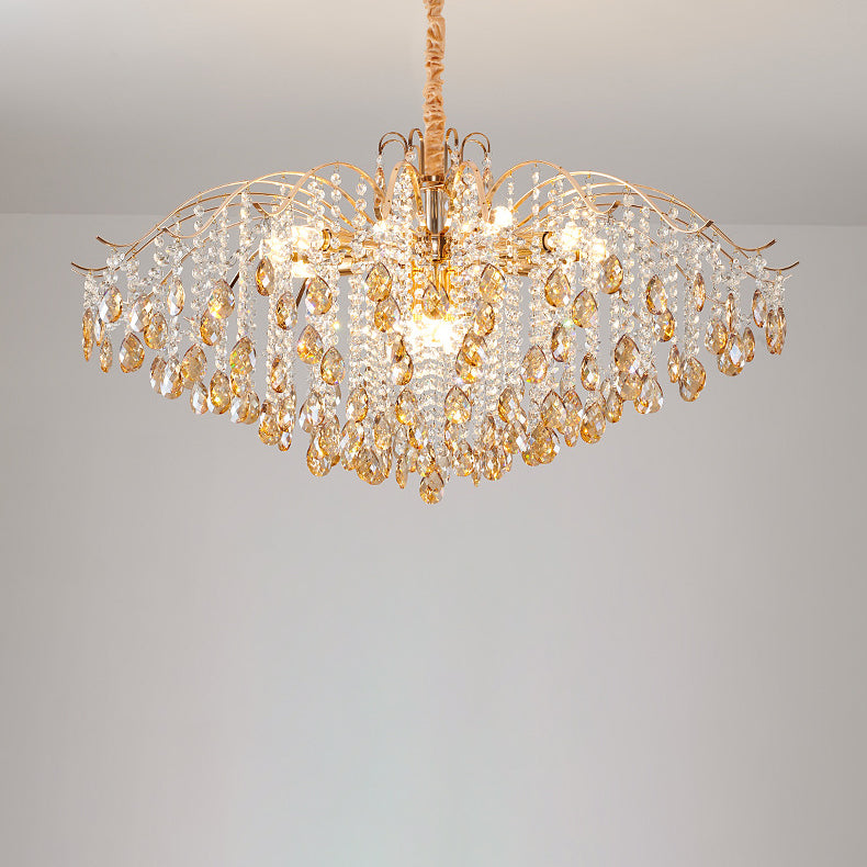 Traditional French Crystal & Iron Teardrop Chandelier - 8/10/12/15-Light Elegance for Bedroom & Living Room