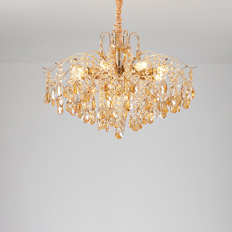 Traditional French Crystal & Iron Teardrop Chandelier - 8/10/12/15-Light Elegance for Bedroom & Living Room