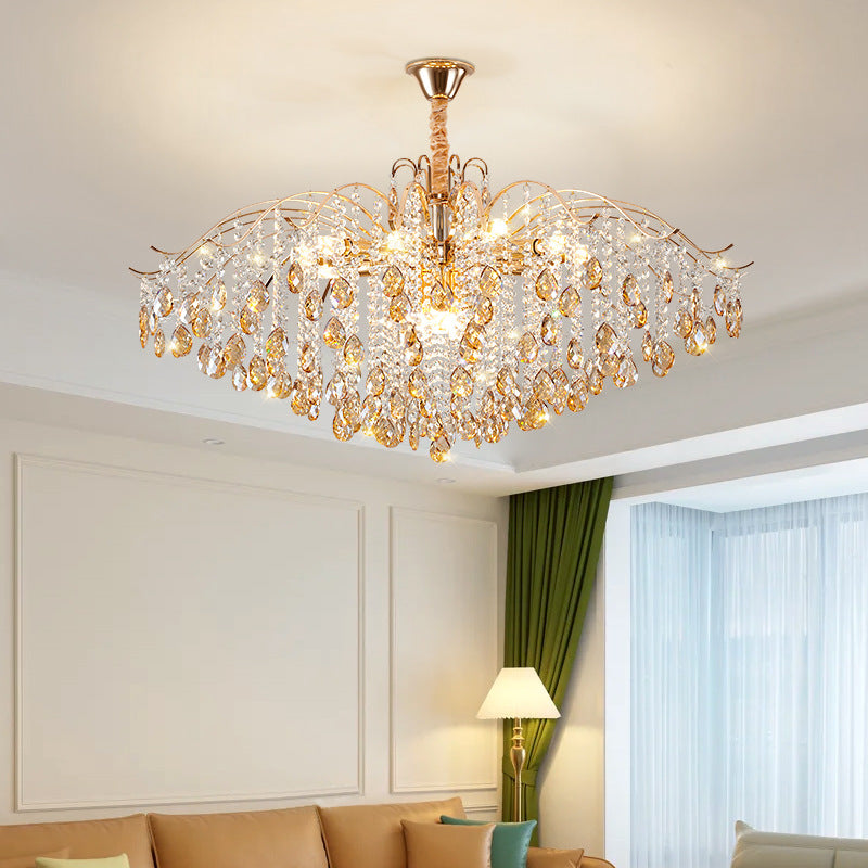 Traditional French Crystal & Iron Teardrop Chandelier - 8/10/12/15-Light Elegance for Bedroom & Living Room