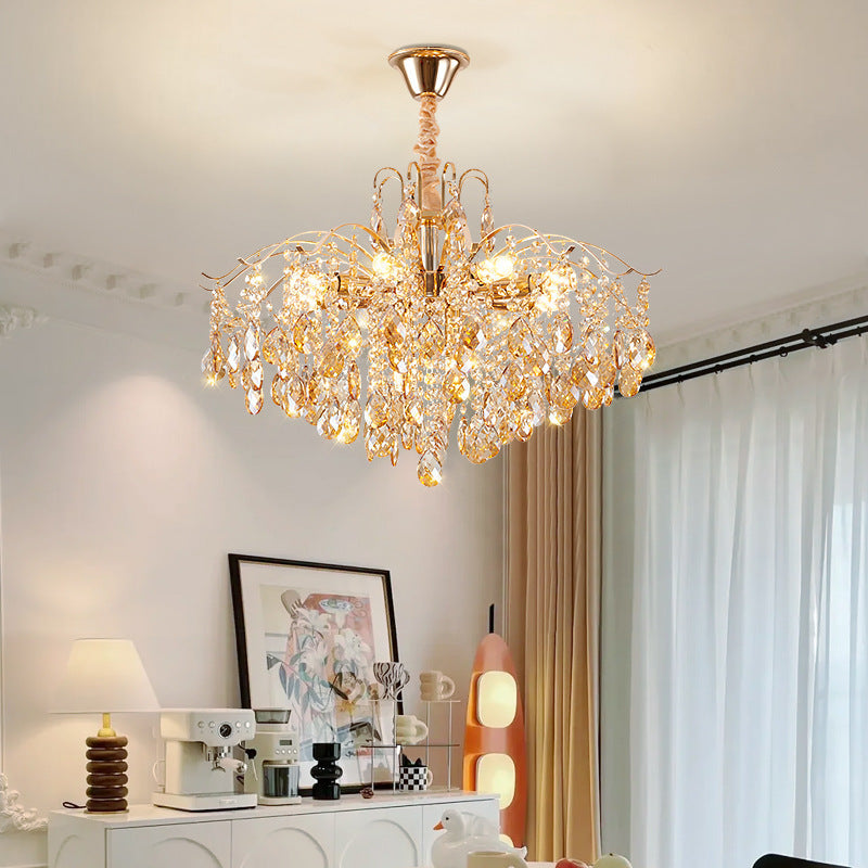 Traditional French Crystal & Iron Teardrop Chandelier - 8/10/12/15-Light Elegance for Bedroom & Living Room