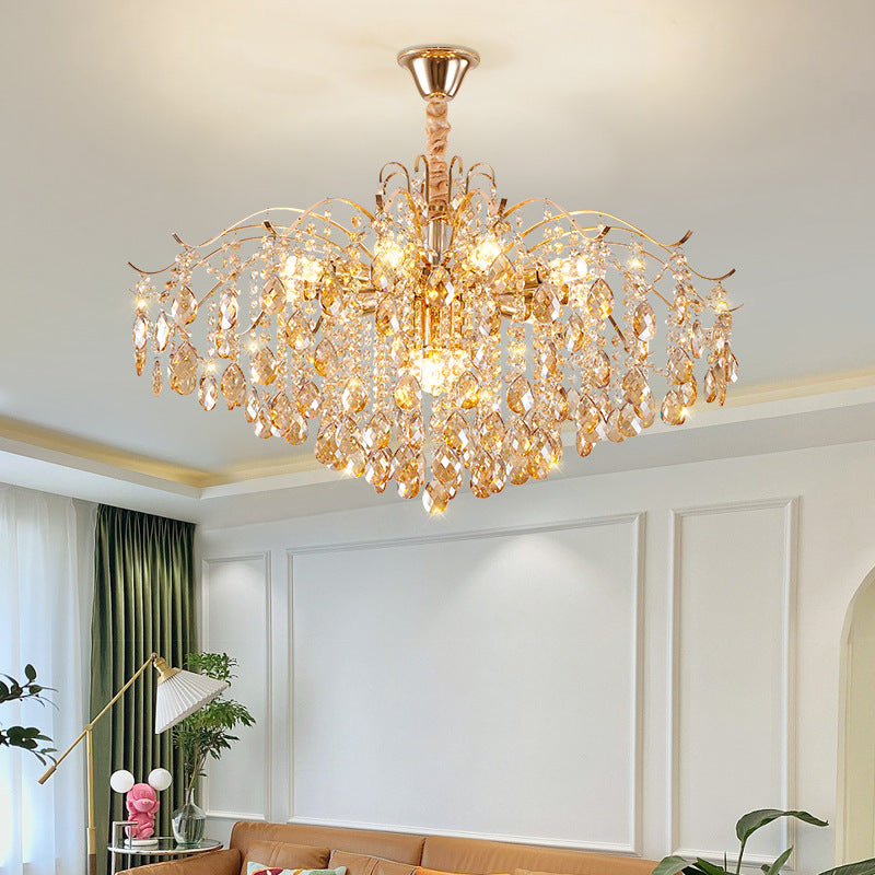Traditional French Crystal & Iron Teardrop Chandelier - 8/10/12/15-Light Elegance for Bedroom & Living Room