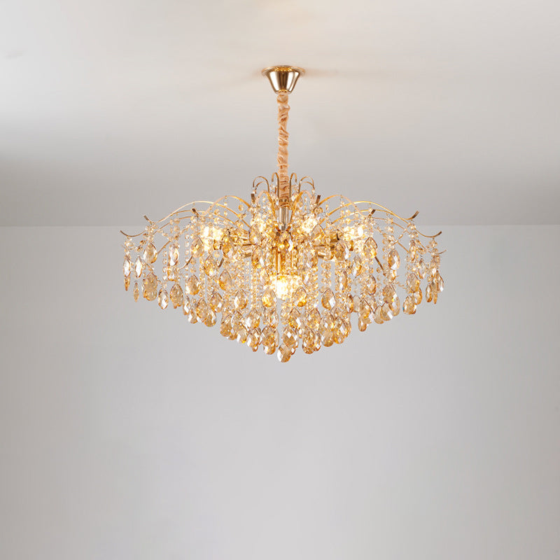 Traditional French Crystal & Iron Teardrop Chandelier - 8/10/12/15-Light Elegance for Bedroom & Living Room