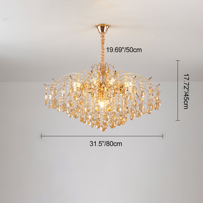 Traditional French Crystal & Iron Teardrop Chandelier - 8/10/12/15-Light Elegance for Bedroom & Living Room