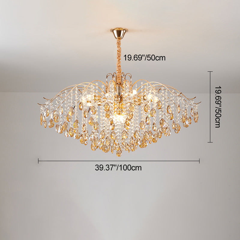 Traditional French Crystal & Iron Teardrop Chandelier - 8/10/12/15-Light Elegance for Bedroom & Living Room