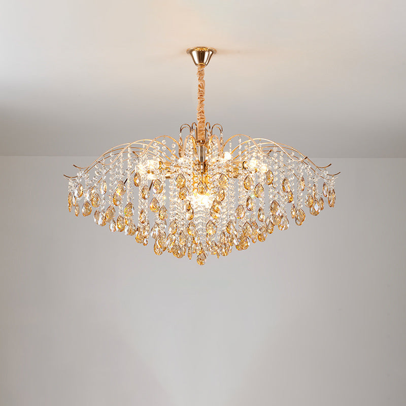 Traditional French Crystal & Iron Teardrop Chandelier - 8/10/12/15-Light Elegance for Bedroom & Living Room