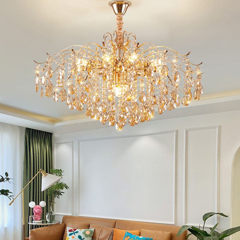 Traditional French Crystal & Iron Teardrop Chandelier - 8/10/12/15-Light Elegance for Bedroom & Living Room
