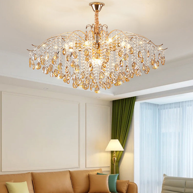Traditional French Crystal & Iron Teardrop Chandelier - 8/10/12/15-Light Elegance for Bedroom & Living Room