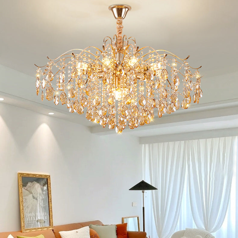 Traditional French Crystal & Iron Teardrop Chandelier - 8/10/12/15-Light Elegance for Bedroom & Living Room